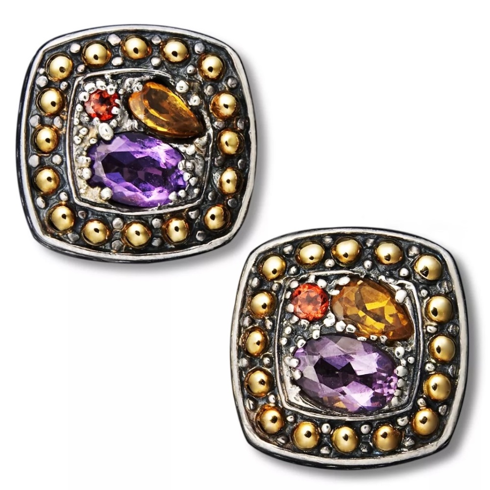 Balissima by EFFY® Multistone Square Stud Earrings in 18k Gold and Sterling Silv